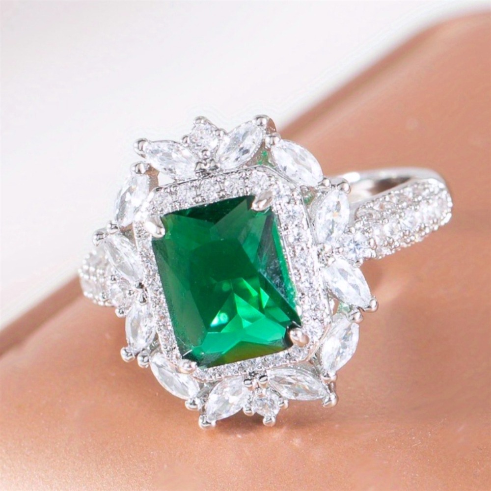 Women's Engagement Ring, Luxury Fashion Square Flower Design